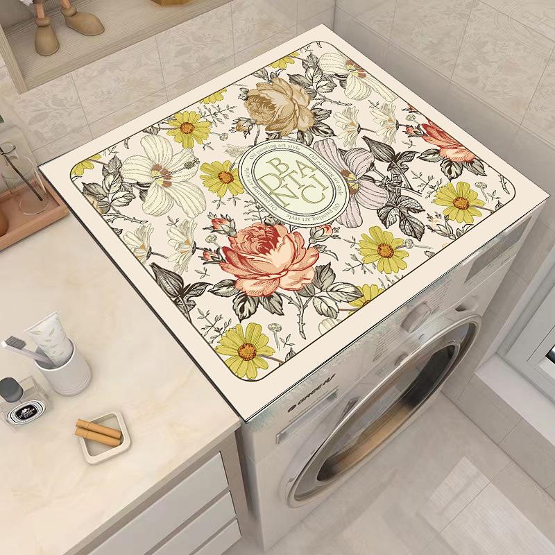 Floral Washing Machine Lid Mat: Quick-Dry, Absorbent, Easy-Clean, Non-Slip, Stain-Resistant Soft Pad