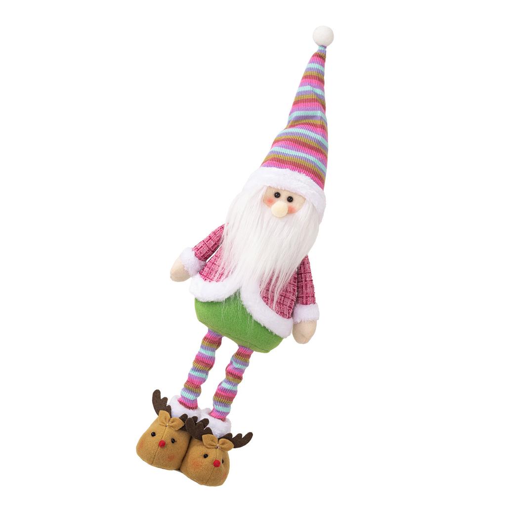 Christmas Standing Doll with Extendable Legs Plush Santa/Snowman Decoration Handmade Holiday Tabletop Display Ornament