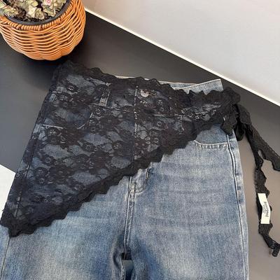 Korean Style Women's Lace Triangle Scarf: Floral Design, Elastic, Hip-Length, Versatile Headscarf or Skirt Accessory.