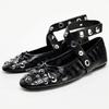 2026 Rivet Bow Decoration Ballet Flats Women Punk Style Soft Leather Strap Mary Jane Shoes for Women Cozy Dance Casual Shoes