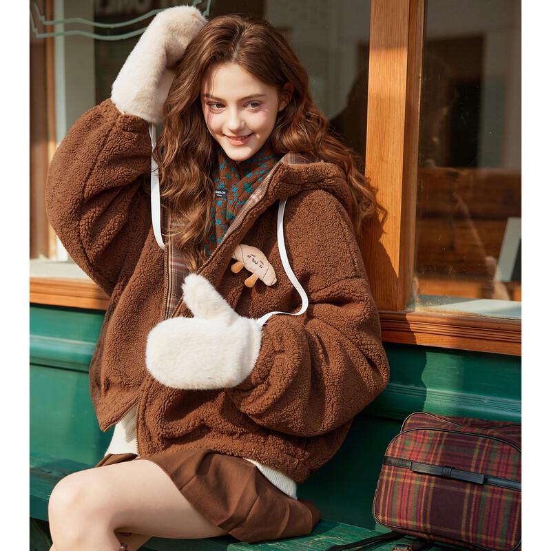 TonLion Women's Faux Lamb Wool Hooded Padded Jacket