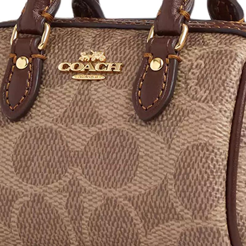 Coach Coated Canvas With Smooth Leather Bag Charm Bag Merch Mini Women's Gold & Tan CX068-IMXHE