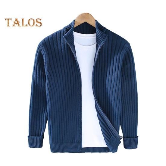 Herbst Winter Herren Mantel Reißverschluss Strickjacke Stehkragen Lange Ärmel Einfarbig Dick Elastisch Lose Gestreifte Textur Alltagskleidung Strickjacke