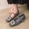 One Strap Block Heel Single Shoes Women's Square Toe Shallow Mouth Anti-Slip Wear-Resistant Single Low Top Shoes