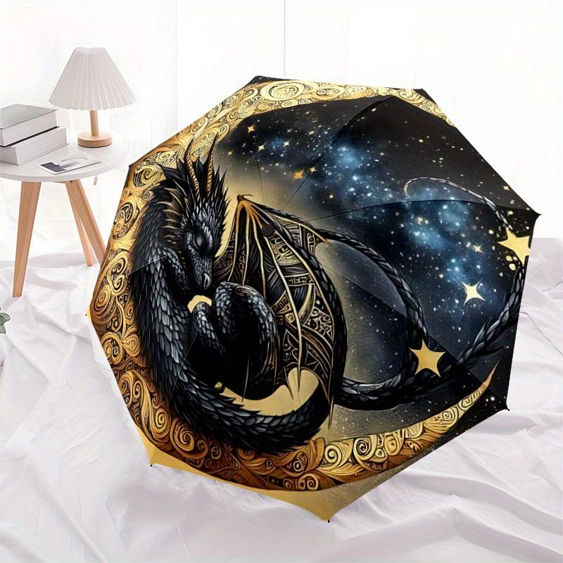 1pc Dragon Moon Automatic Open/close Umbrella, 8-Rib sturdy structure, Portable Travel Umbrella, Parties, Everyday Use, Outdoor Accessory, A
