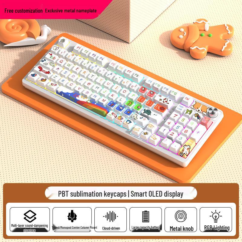 98-Tasten Kabellose Bluetooth Tri-Mode Mechanische Tastatur mit Blauen, Schwarzen, Braunen, Roten Schaltern - RGB für Gaming, Büro, Esports, Mädchen.