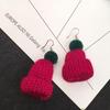 Christmas Hat Pendant Earrings: Autumn/Winter Korean Fashion, Long Plush Wool Dangle for Women, Zinc Alloy.