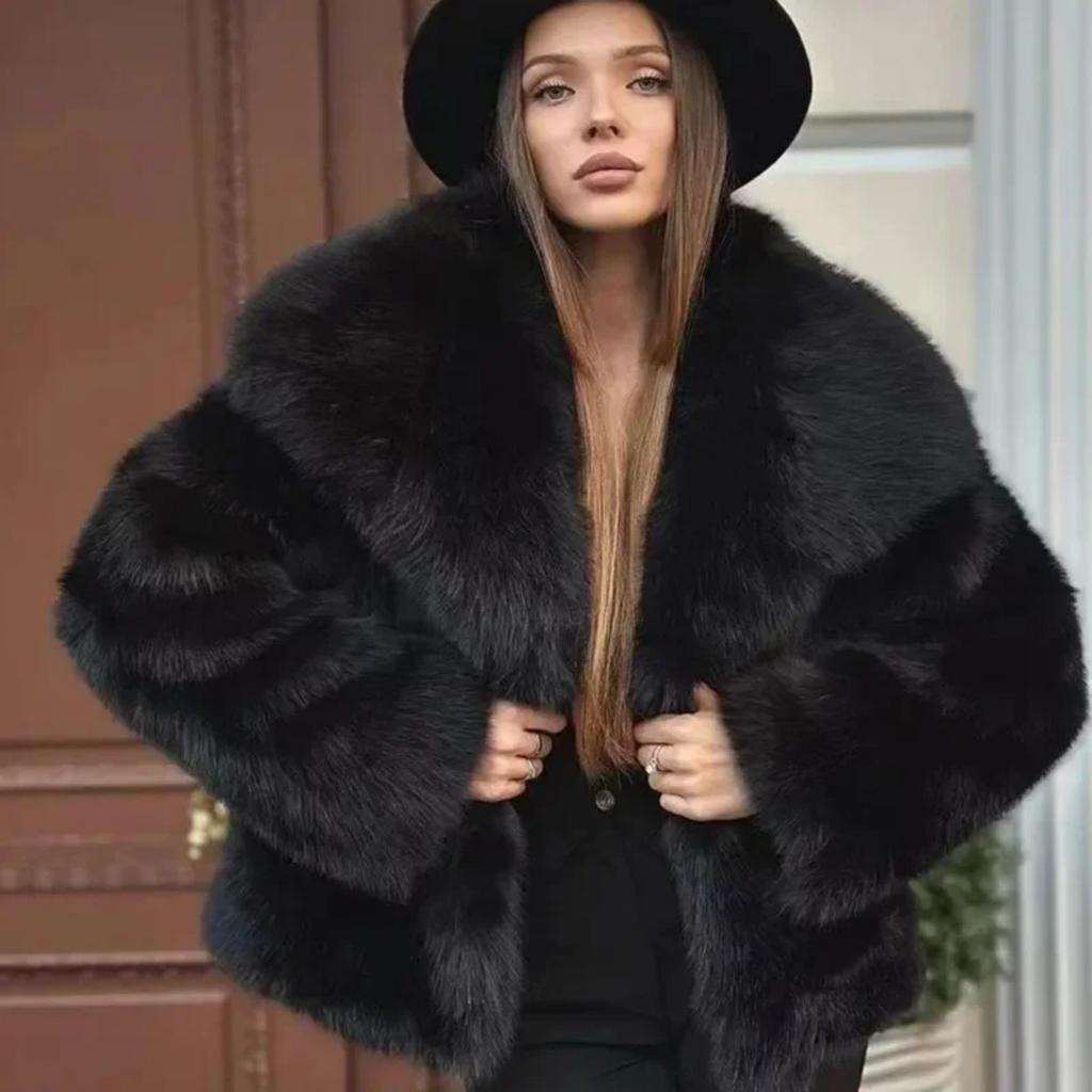 Fake Fur Coat for Women Large Lapel Faux Fur Jacket for Women Fluffy Casual Fox Fur Coat for Women