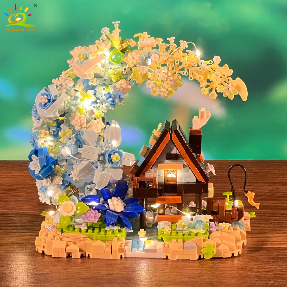 1343PCS MOC Flower Moon House Micro Building Block wooden house Model Diamond Brick Toy for Children Desk Decoration