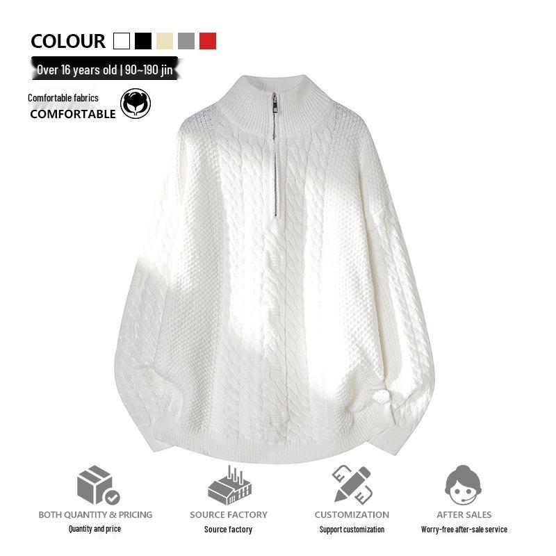 2026 Korean-Style Half-Zip Knit Sweater: Solid Color, Half-High Collar, Casual Autumn/Winter Youth Fashion.