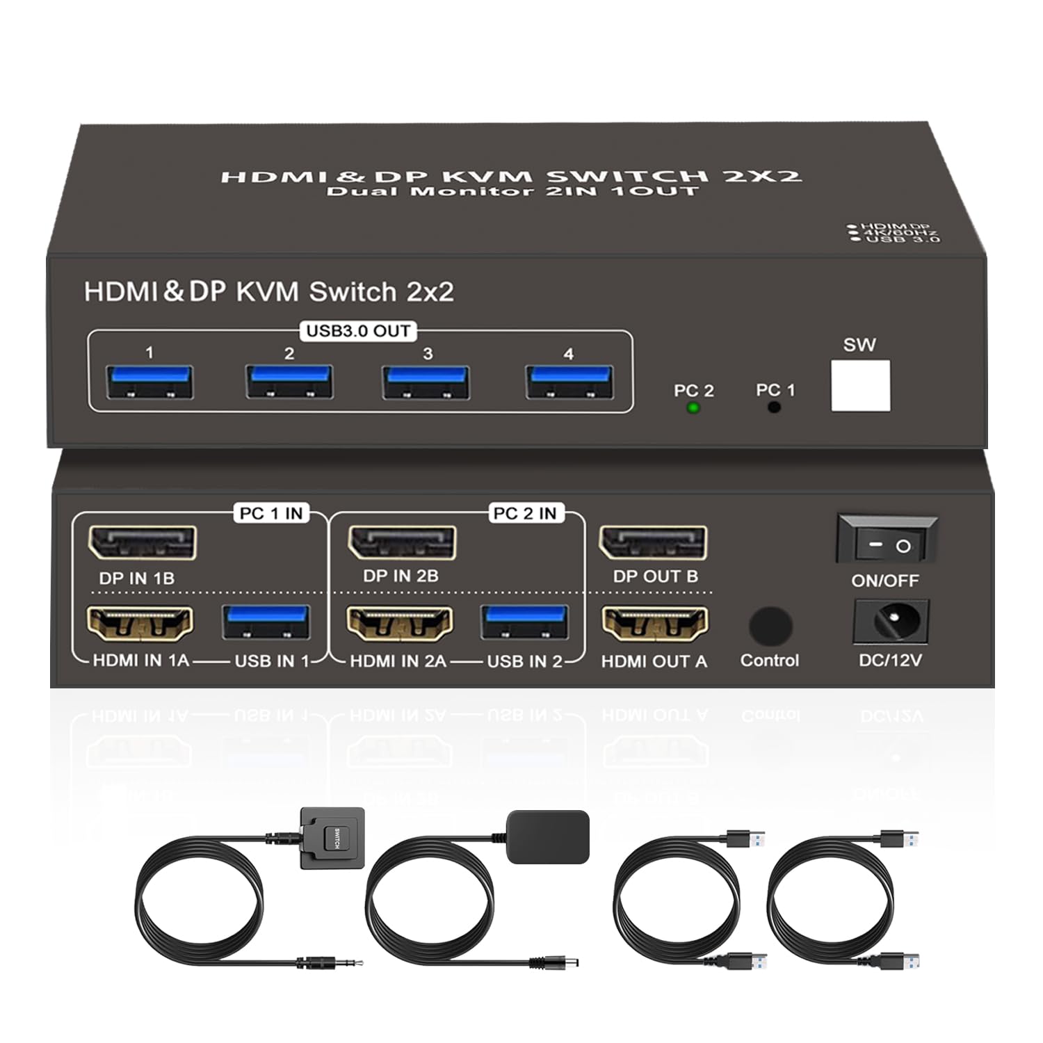

Euscmaic HDMI Displayport KVM-переключатель 2 ПК Переключение 2 Монитора Одновременный вывод Двойной дисплей 4K 60 Гц Переключатель 2 Экрана Одновременный вывод Двойной