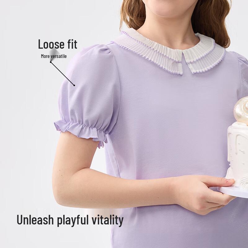 Balabala Girls' Sweet Puff Sleeve Short Sleeve T-shirt