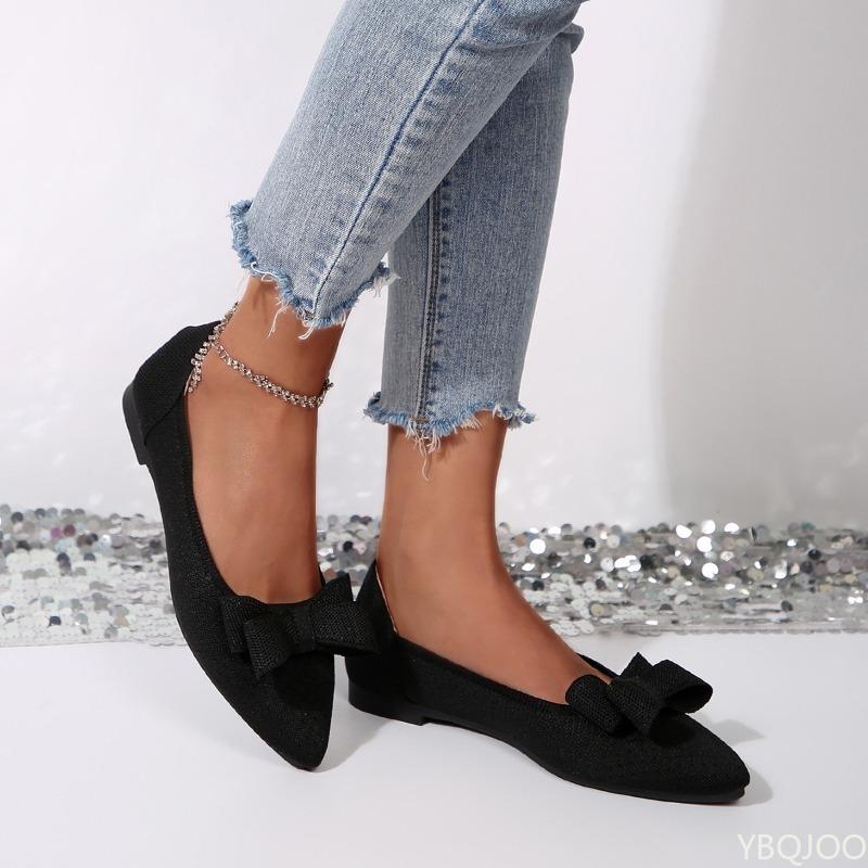 Sharp pointed soft sole shallow mouth single shoe spring new elegant sexy bow tie women's simple comfortable flat shoes