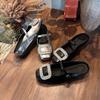 French Square Buckle Rhinestone Half Slippers 2026 Spring Wear Fashion Temperament Square Head One Pedal Single Shoes