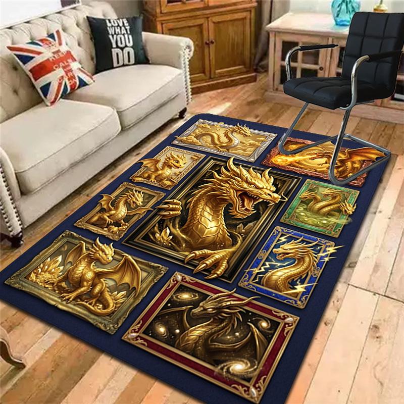 Golden Dragon Compilation Pattern Rug Floor Mat for Living Room or Bedroom Soft and Comfortable Carpet a Gift for Birthday and Holiday.