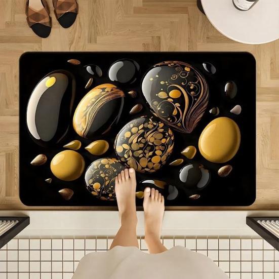 Yousheng 3D Optical Illusion Bathroom Rug Non-Slip Pebble Stone Pattern Bath Mat Quick Dry Absorbent Floor Mat for Bathroom Tub Shower Sink