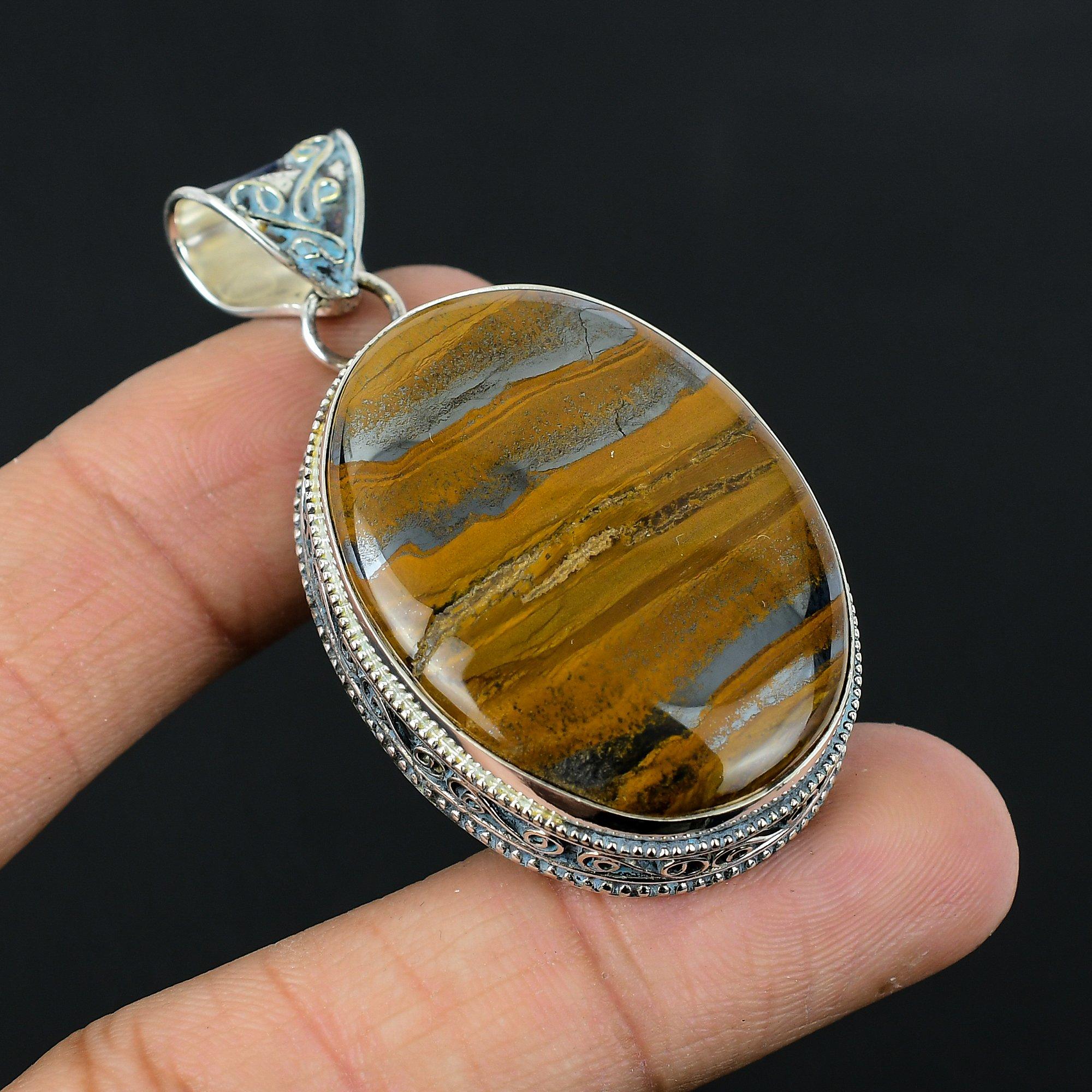 Daughters Day Deal Sterling Silver Oval Natural Tiger Eye Sacral Chakra Pendant