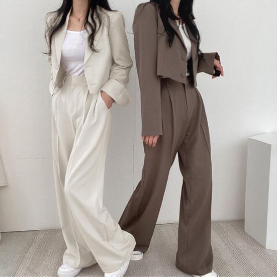 Business Casual Outfits für Damen Cropped Blazer Jacken Weitbeinige Hosen Anzug Set Herbst 2-teiliges Arbeitsbüro-Set