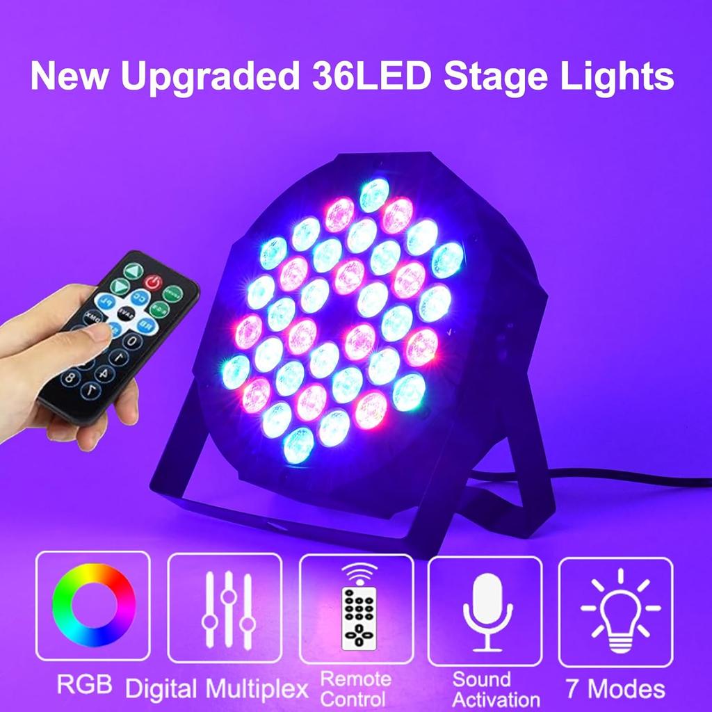 RGB Stage Uplights 36 LED Par Lights 4PCS, DMX Remote Sound Control for Disco, Wedding, Birthday, Club, Christmas