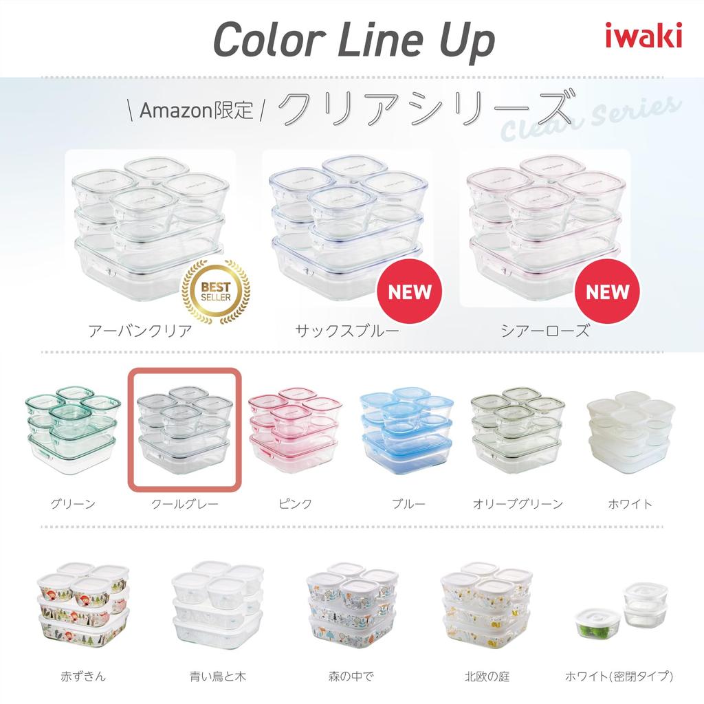 iwaki Glass Storage Cool Pack Microwave System Heat-Resistant Container, Gray, & Set, PC-PRN7GY2