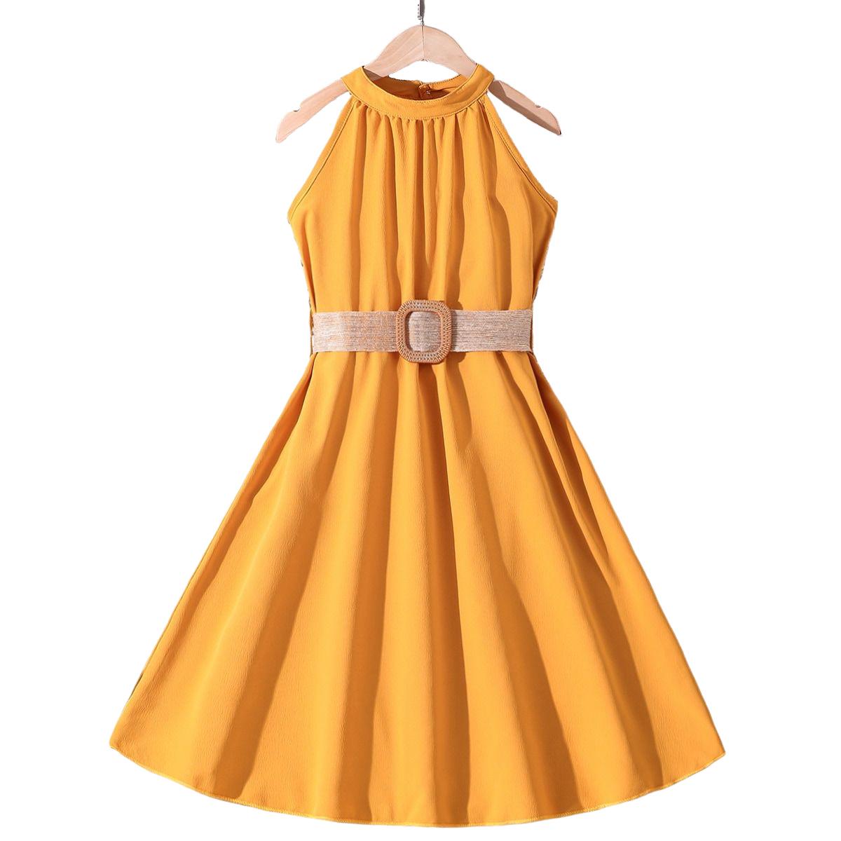 

Платье для девочек, платья с подвесным воротником и талией, повседневное модное платье для подростков 8, 9, 10, 11, 12 лет, детская одежда 11-12Y жёлтый