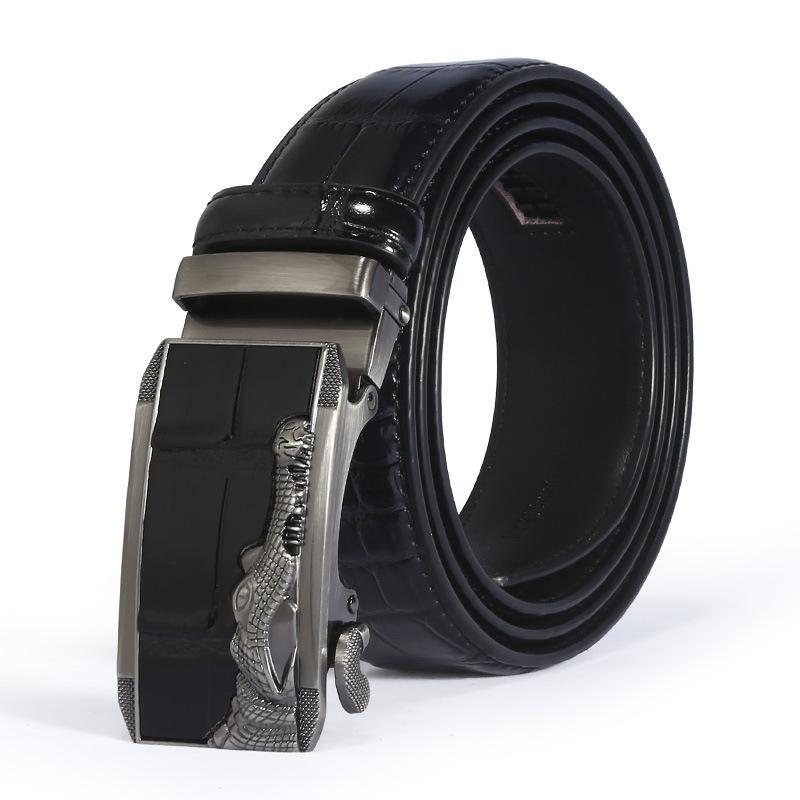 Personalized Crocodile Head Alloy Automatic Buckle Belt Men'S Green Business Tide Crocodile Pattern Belt