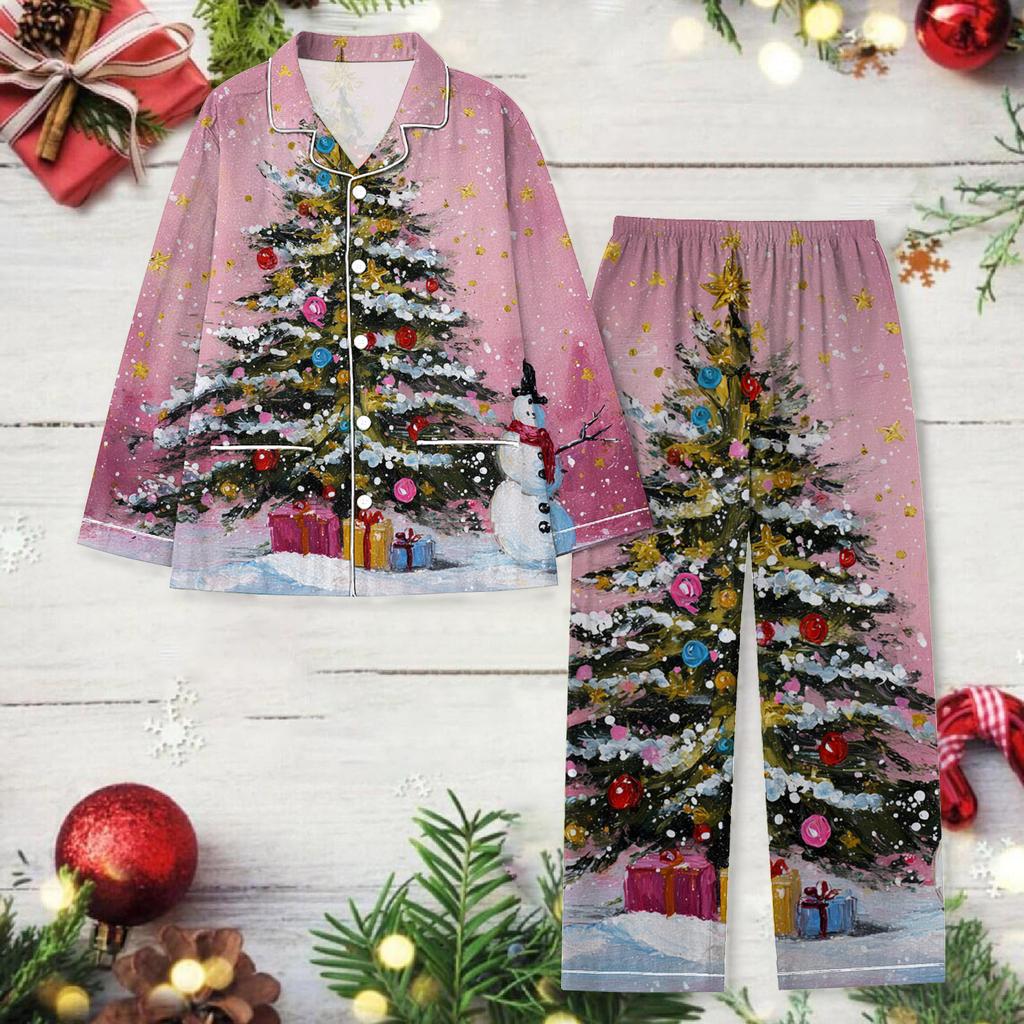 Ladies' Christmas Printed Long Sleeved Long Pants Casual Home Set