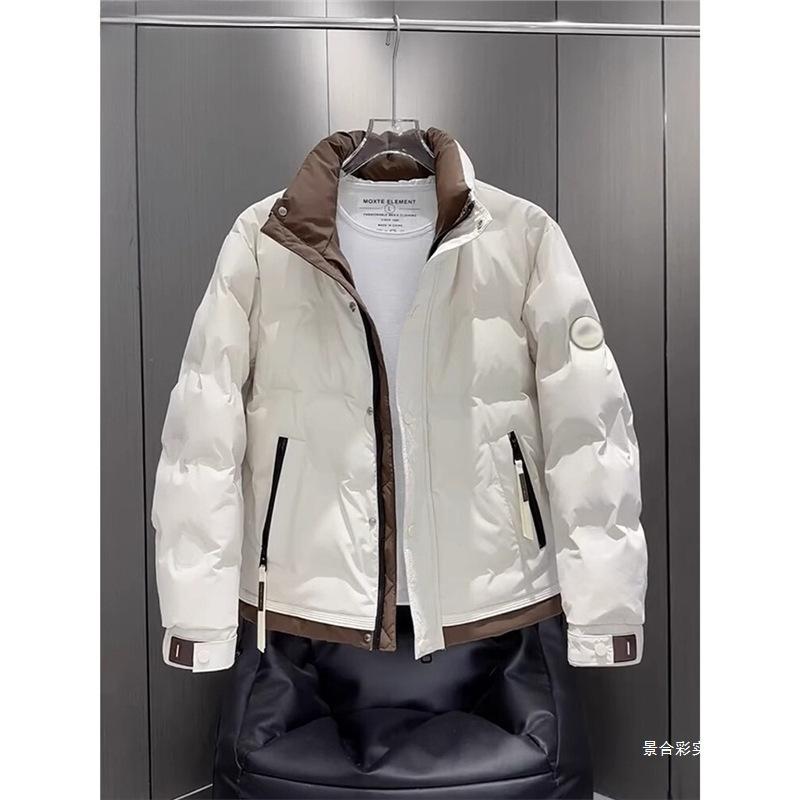 Autumn and winter new men's thickened stand-up collar down jacket color-blocking short Korean version of warm duck down fashion jacket