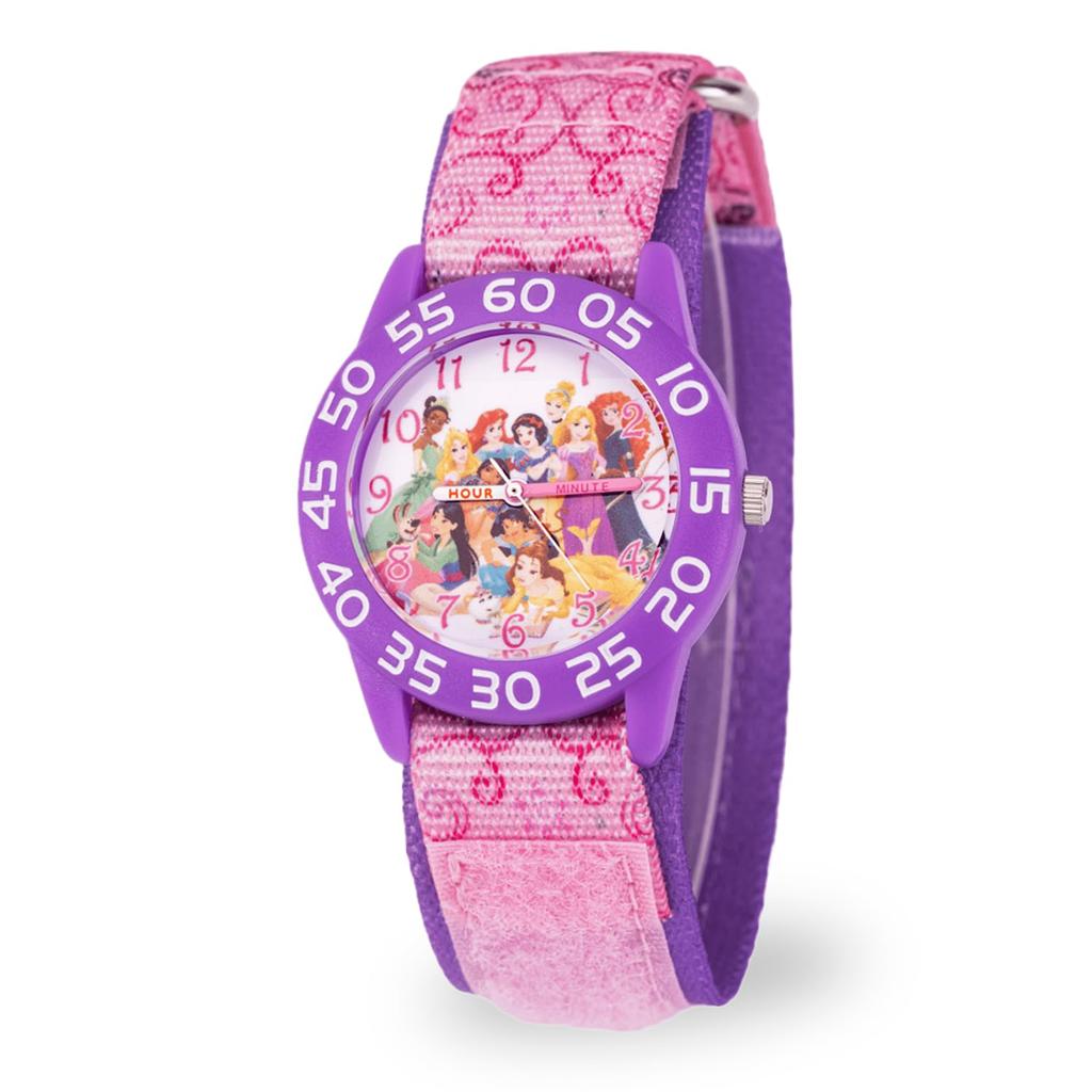 Disney Princess Plastic Time Teacher Analog Quartz Nylon Strap Strap Kids' Watch, Pink,