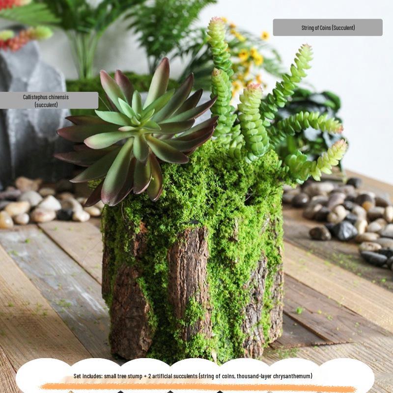 Forest Style Artificial Tree Stump with Moss Bark - Kindergarten and Country Style Decorative Ornament, Perfect for Landscaping or Inserting Flowers.