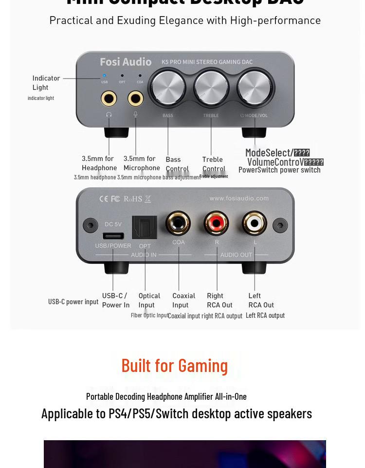FosiAudio K5PRO DAC Headphone Amplifier & External Sound Card for PC Gaming