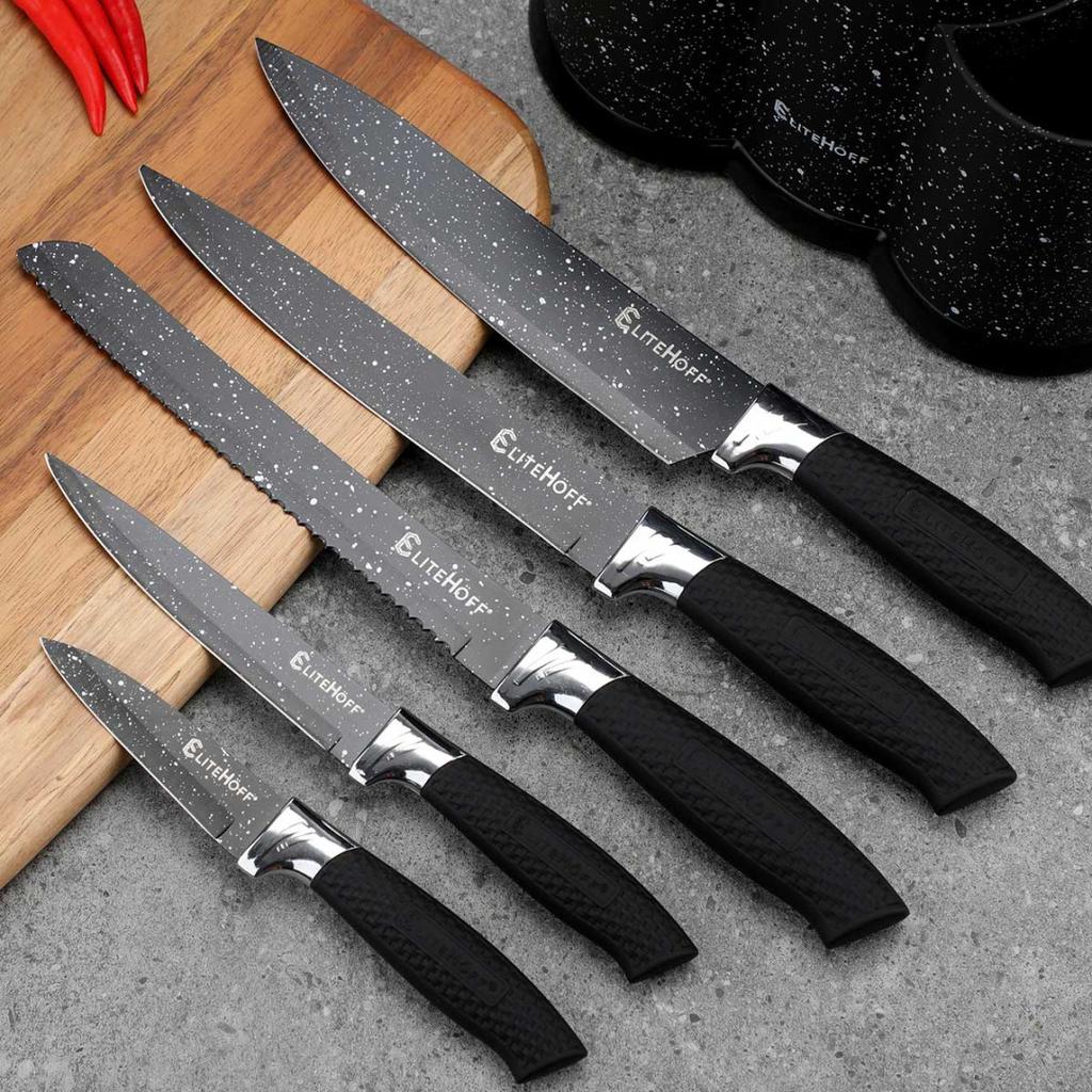 Set Of 5 Marble Kitchen Knives With Peeler E-6192