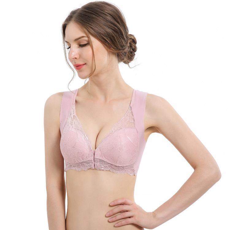 Supply Thin Cup Large Size Bra Bra Wide Shoulder Strap Gathered Breathable Front Buckle Beautiful Back Bra Women