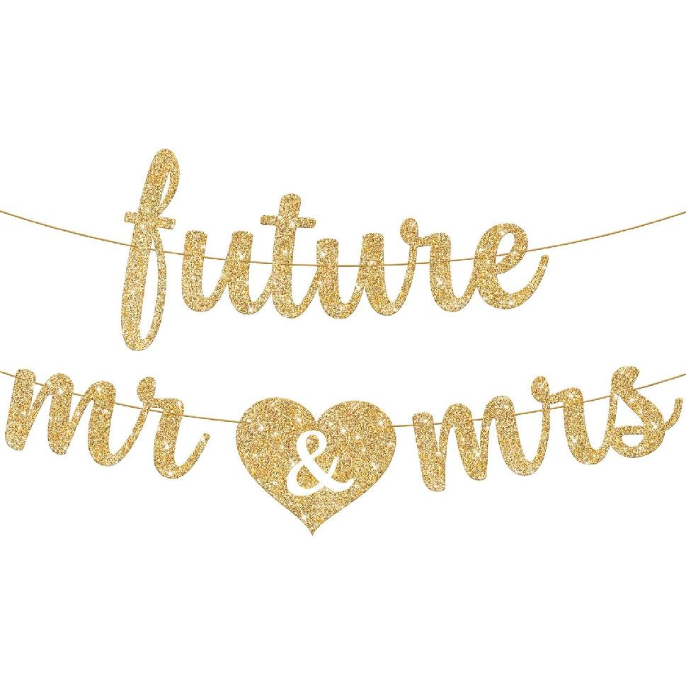 KatchOn, Gold Glitter Future Mr & Mrs Banner - 10 Feet, Pre-Strung, No DIY | Future Mr and Mrs Banner | Engagement Party Decorations | Bachelorette