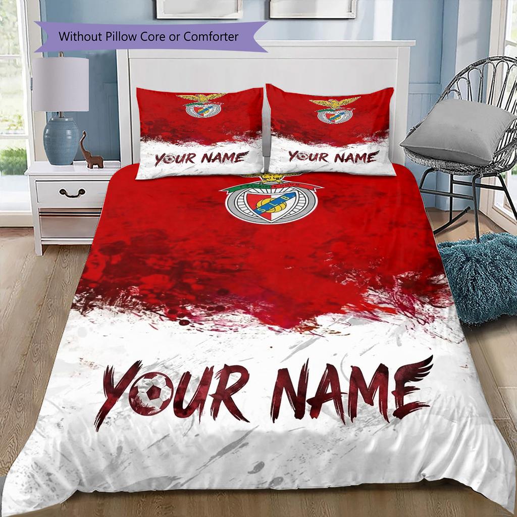 Benfica Eagle Crest Custom Name Pattern Bedding Quilt Set Quilt Cover Pillowcase Home Birthday Gift(1 * Duvet Cover + 2 * Pillowcase, Without Core)