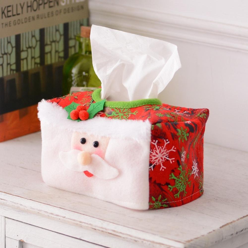 New Red Tissue Paper Box Green Paper Sets Paper Extraction Box Santa Claus Christmas Decorative Christmas Tissue Box Party