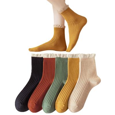 Floral Tight Lace For Crew Heat Indoor Casual [DAMILY] Women's Socks, Spring, Autumn, Winter, Cute, Cotton, Pattern, Women's Socks, Loose, Ruffles,
