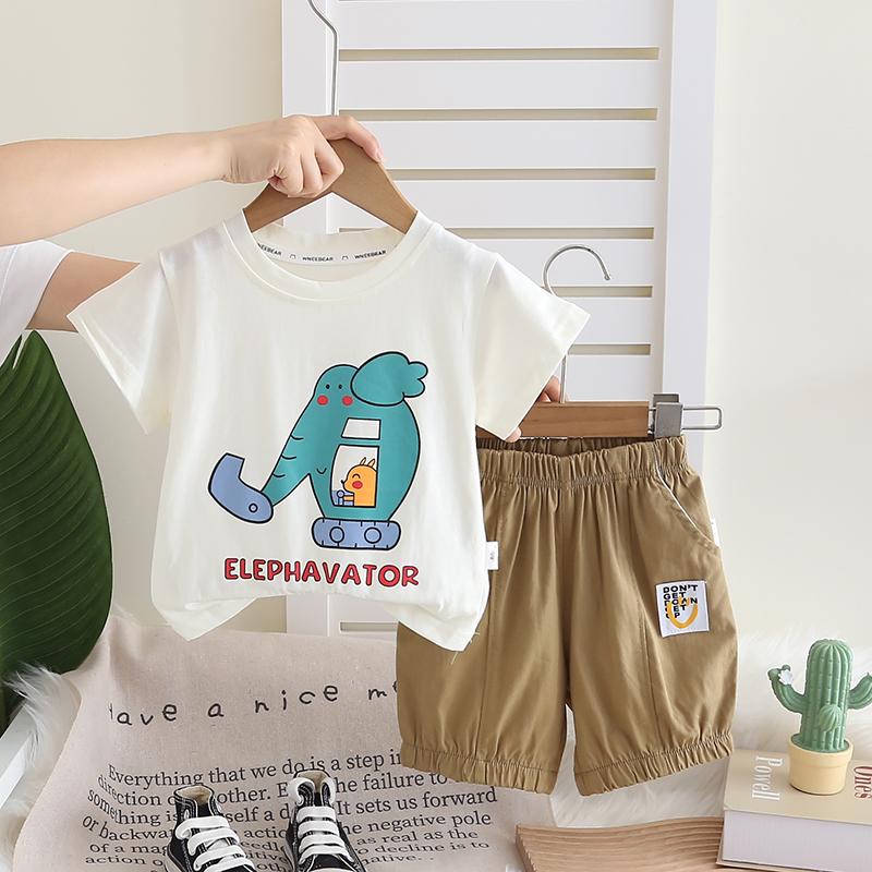 

Комплект с короткими рукавами для мальчиков, детская футболка с круглым вырезом и рисунком в виде мультфильма, повседневные шорты, комплект из двух предметов, милая детская одежда S белый