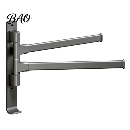 Drill Free Towel Bar Swivel Rack, 180 Degree Rotating Design, Wall Mounted Space Rack for Bathroom Aluminum Swing Holder, Anti-slip Organizer Kitchen