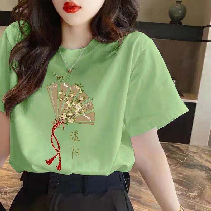 Cotton Short-sleeved T-shirt Women's Summer Style Chinese Style Loose White Bottoming T-shirt Trendy