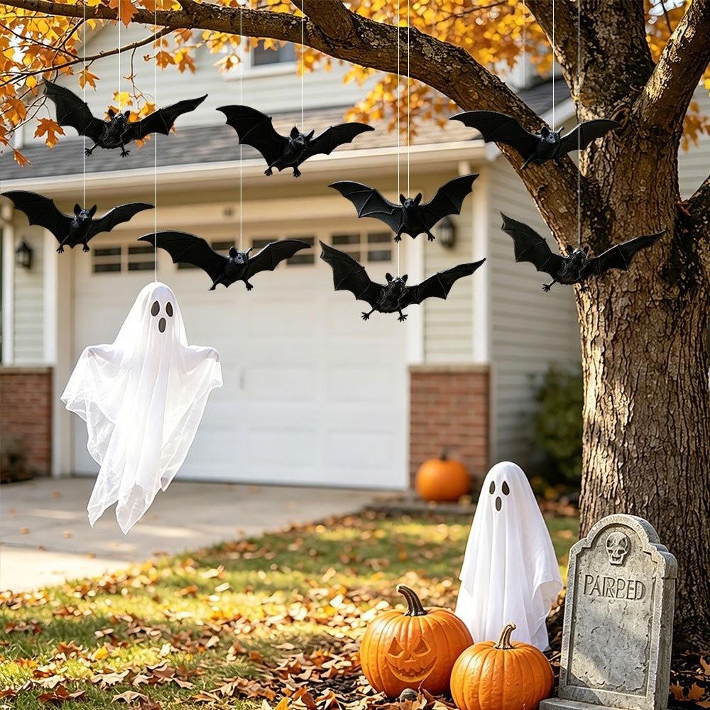 PVC Halloween Bat Hanging Ornament Gothic Style 3D Black Bat Bat Decorative Hanging Pendant DIY Craft Spooky Decor