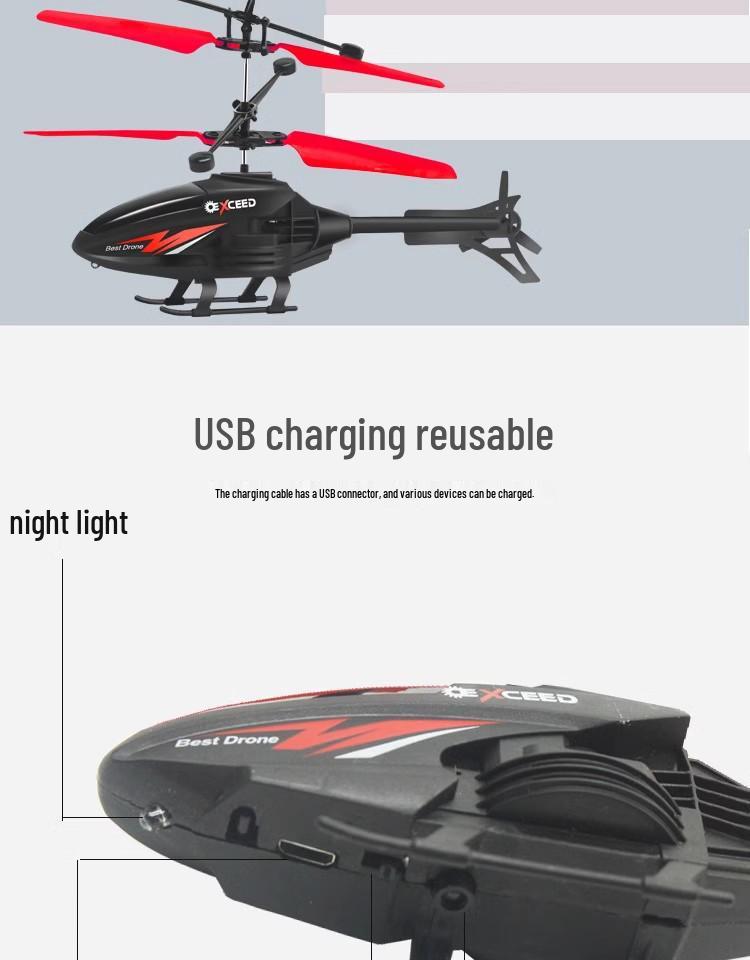 Rechargeable Remote Control Induction Helicopter Toy with Lights - Drop-Resistant Hovering Aircraft