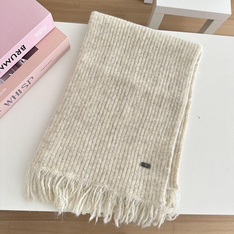 Wool Scarf for Women Knitted Yarn Solid Color Shawl for Couples Fashionable Tassel Scarf for Men