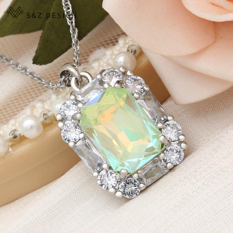 Colier cu pandantiv cu cristale dreptunghiulare de modă pentru femei, culoare aur trandafir, nuntă, zirconiu cubic, cadou de bijuterii