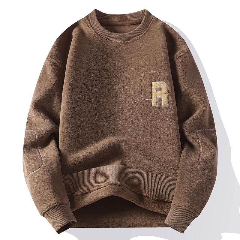 New Round Neck Sweatshirt for Men Loose Double-sided Velvet Plush Thickened Pullover Jacket