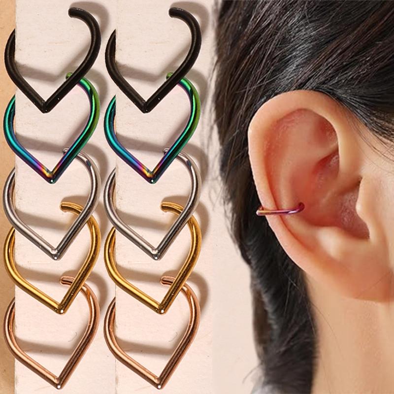 5Pcs New Stainless Steel Faux Septum Ring for Women Men Fake Non-Piercing Nose Ring Jewelry Non-Pierced Clip on Nose Ring Hoop