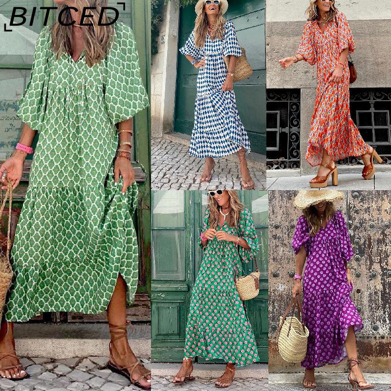 BITCED Women's Summer Printed Maxi Dress Bohemian-Style Dress