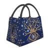 Mati Evil Eye Glass Sky Blue Meandros Patterns Resuable Lunch Box Multifunction Bohemian Cooler Thermal Food Insulated Lunch Bag