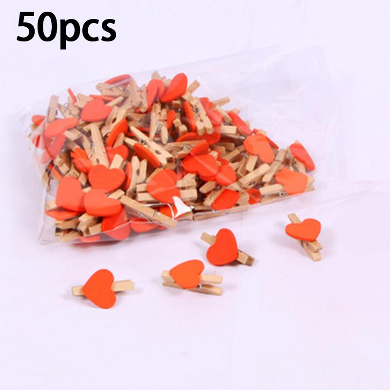 50Pcs Wooden Colored Love Heart Photo Clip Memo Paper Diy Photo Clips Wedding Decoration Postcard Clips Clothespin Home Decor