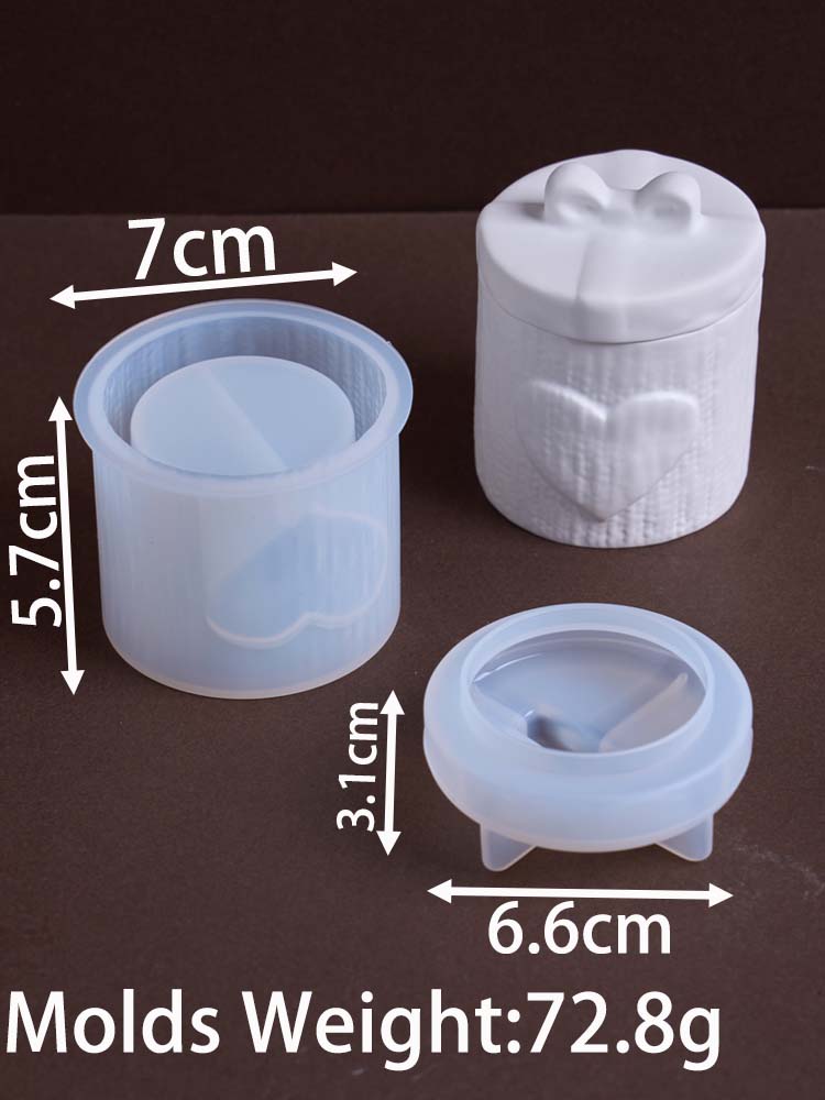 

3D Heart Bow Shape Candle Jar Silicone Mold DIY with Lid Flowerpot Plaster Resin Storage Box Craft Molds Home Christmas Decor